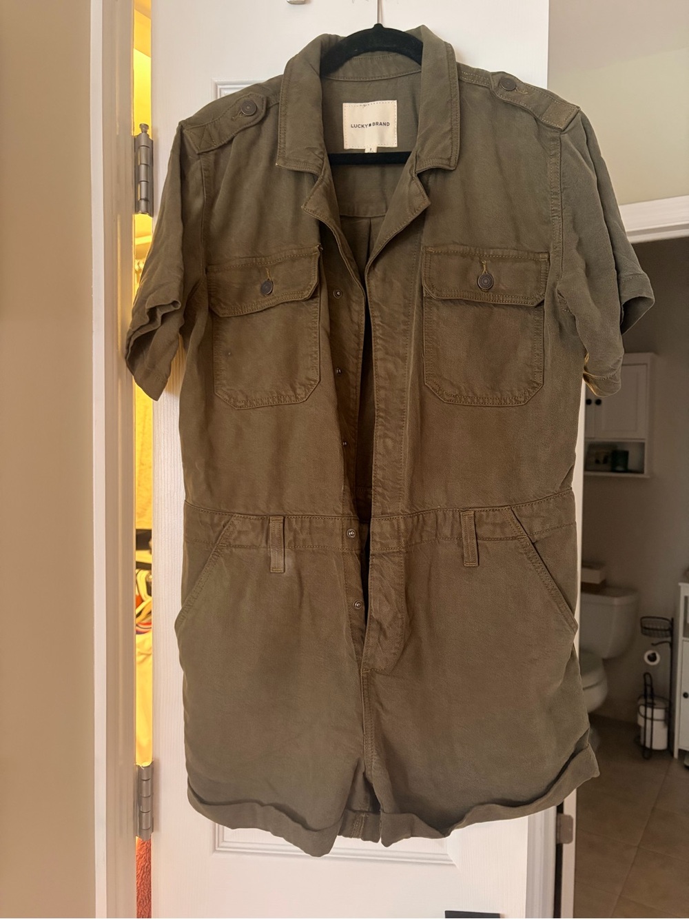 Lucky Brand Olive Utility Short Romper